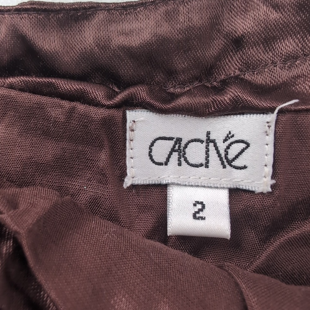 Cache Brown Crinkle Broomstick Midi Skirt Sequin Embroidered Waist Boho Womens 2 - Picture 6 of 11